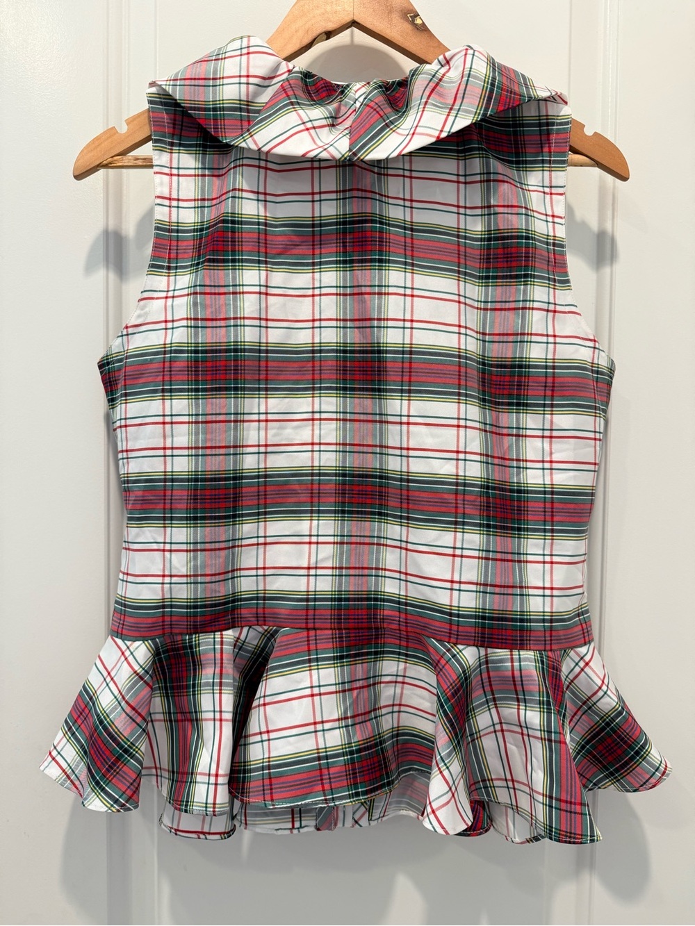 Boston Proper Red, Green & White Plaid Ruffle Peplum Blouse - Picture 5 of 10